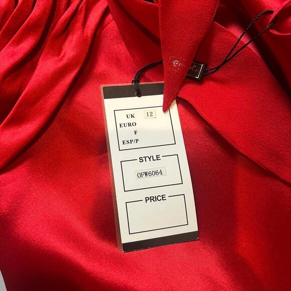 NWT Official Red Silk Asymmetrical Dress Tie Front Size UK 12 / US 8 - Picture 6 of 13
